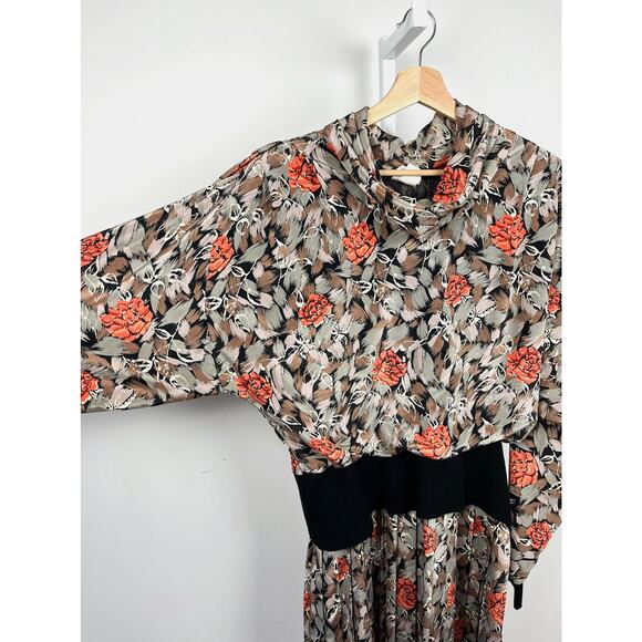 VTG Murray Meisner 70s 80s Dress Floral Sz 10 Mock Turtleneck Pleated Blouson - Picture 4 of 6